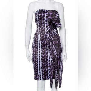 Just Cavalli women purple animal print satin ruffle dress, size 4US (40 IT)